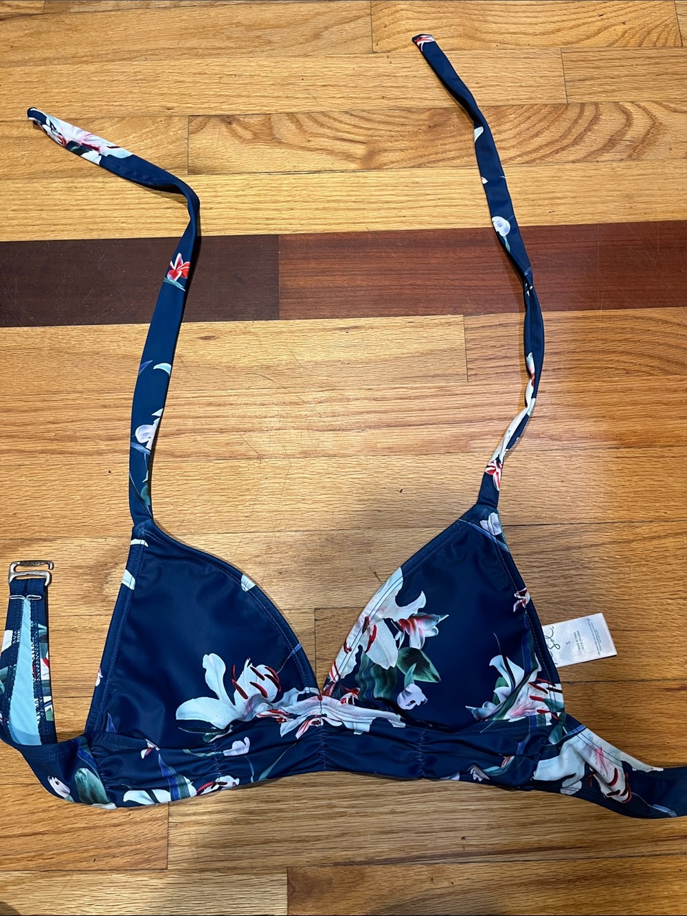 Navy Floral Triangle Bikini Top